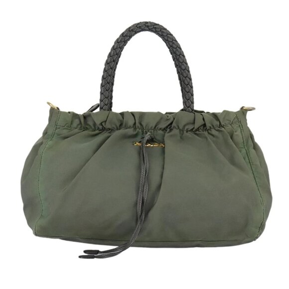 PRADA Hand Bag Nylon 2way Green Gold Auth - Picture 11 of 15